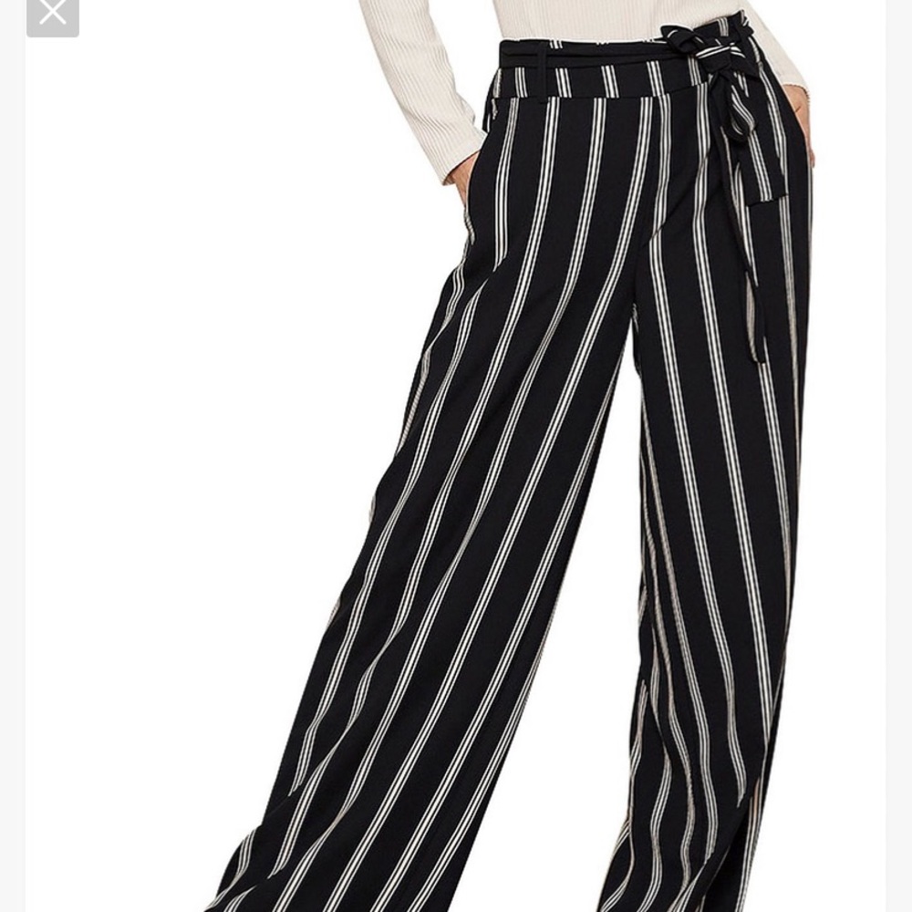 Side-Tie striped wide-leg pant - navy and cream